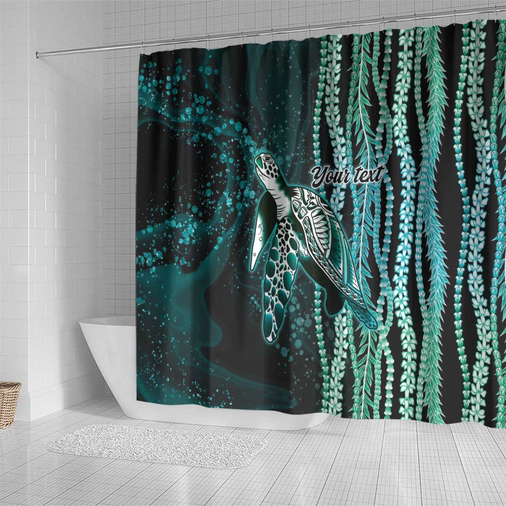 Hawaiian Honu Personalized Shower Curtain Dark Cyan Maile Pikake Flower Lei Inspired LT9 - Polynesian Pride