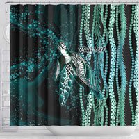 Hawaiian Honu Personalized Shower Curtain Dark Cyan Maile Pikake Flower Lei Inspired LT9 - Polynesian Pride