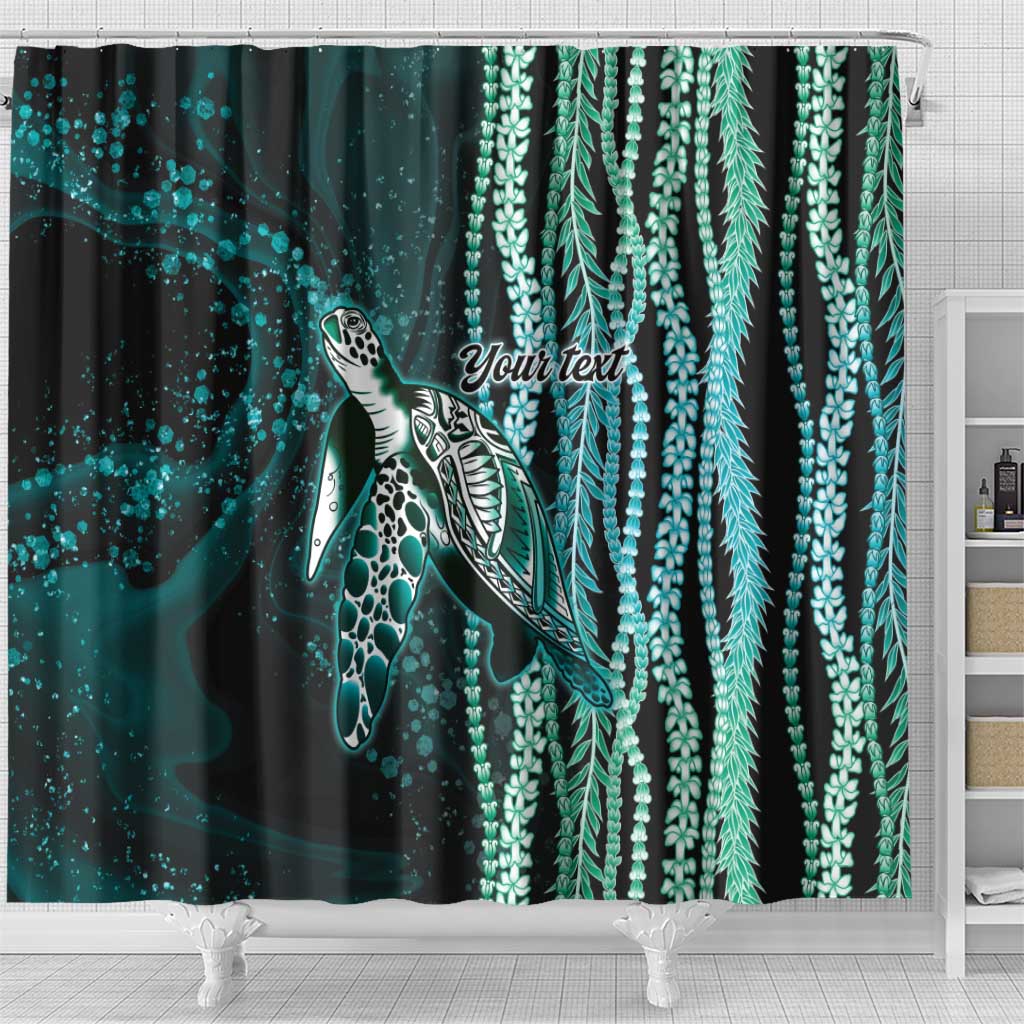 Hawaiian Honu Personalized Shower Curtain Dark Cyan Maile Pikake Flower Lei Inspired LT9 - Polynesian Pride