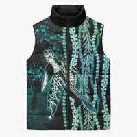 Hawaiian Honu Personalized Sleeveless Puffer Jacket Dark Cyan Maile Pikake Flower Lei Inspired LT9 Unisex Cyan - Polynesian Pride
