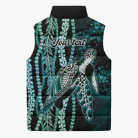 Hawaiian Honu Personalized Sleeveless Puffer Jacket Dark Cyan Maile Pikake Flower Lei Inspired LT9 - Polynesian Pride