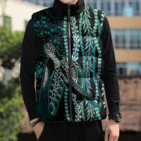 Hawaiian Honu Personalized Sleeveless Puffer Jacket Dark Cyan Maile Pikake Flower Lei Inspired LT9 - Polynesian Pride