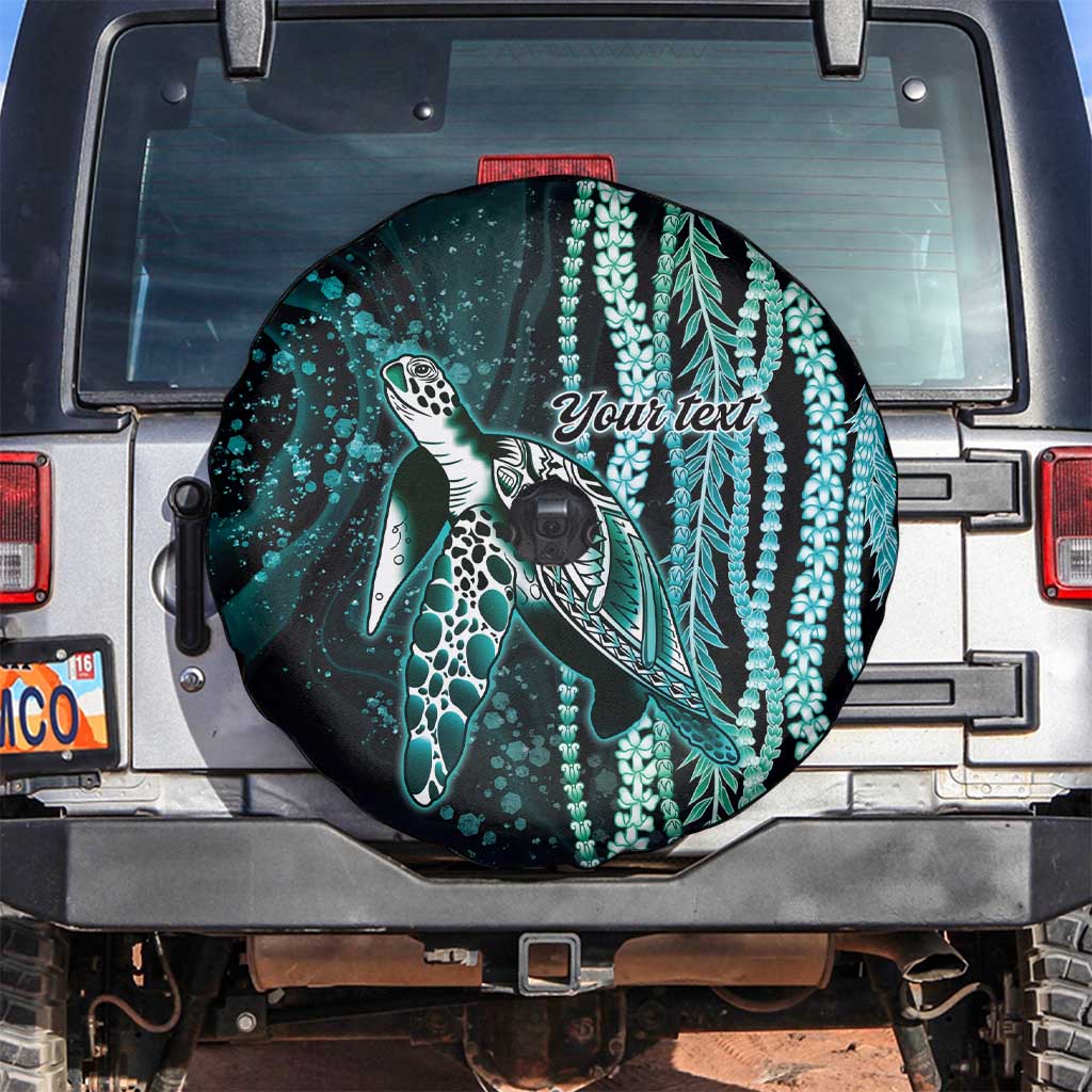 Hawaiian Honu Personalized Spare Tire Cover Dark Cyan Maile Pikake Flower Lei Inspired LT9 Cyan - Polynesian Pride