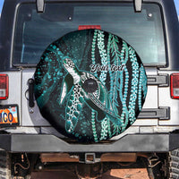 Hawaiian Honu Personalized Spare Tire Cover Dark Cyan Maile Pikake Flower Lei Inspired LT9 Cyan - Polynesian Pride