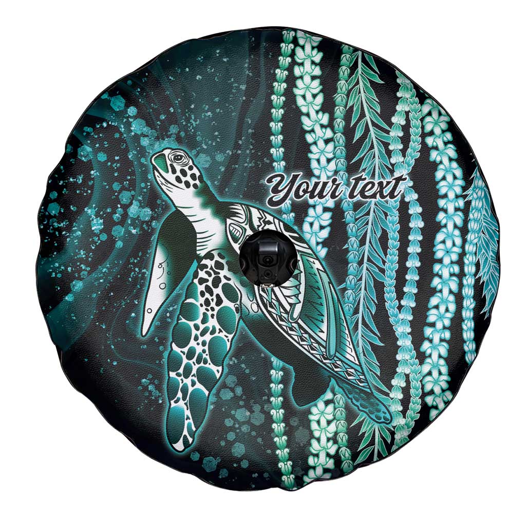 Hawaiian Honu Personalized Spare Tire Cover Dark Cyan Maile Pikake Flower Lei Inspired LT9 - Polynesian Pride