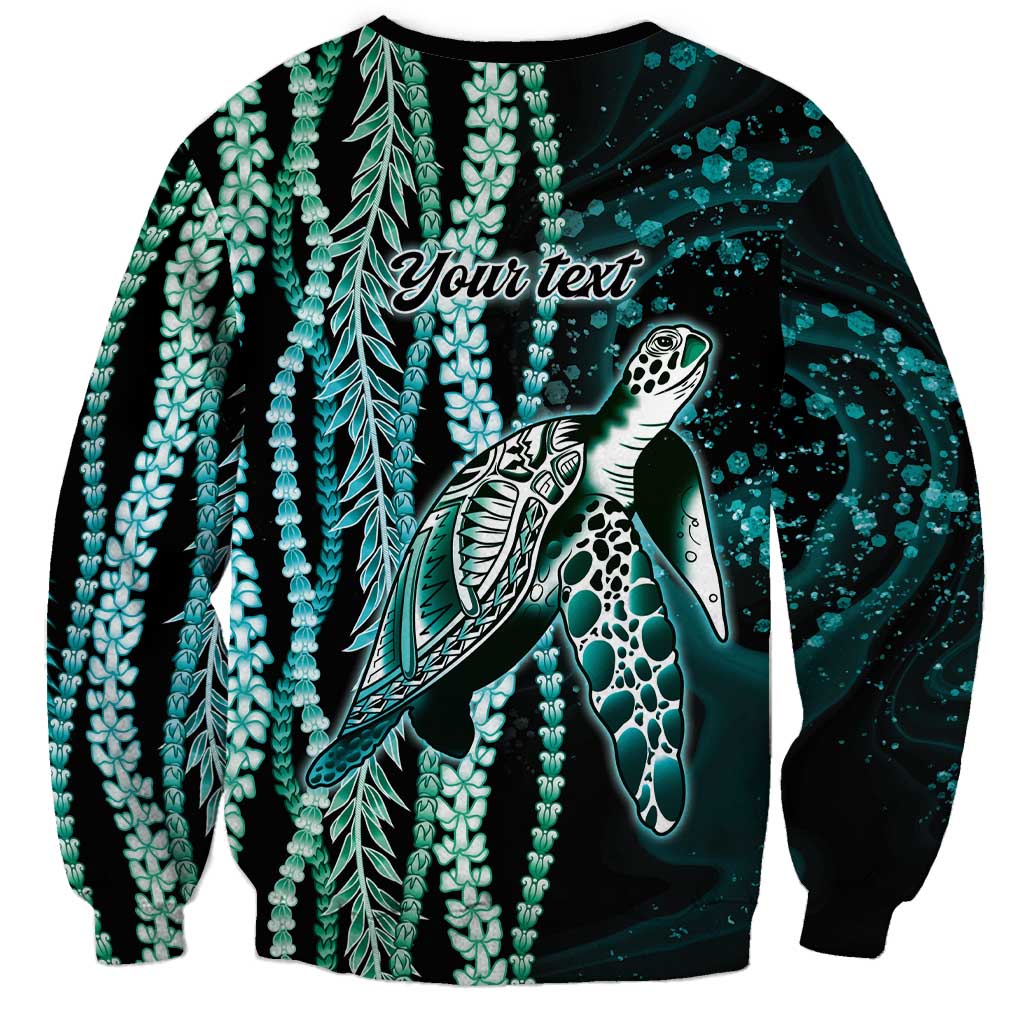 Hawaiian Honu Personalized Sweatshirt Dark Cyan Maile Pikake Flower Lei Inspired LT9 - Polynesian Pride