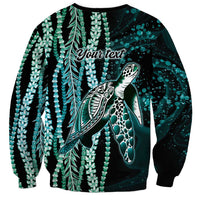 Hawaiian Honu Personalized Sweatshirt Dark Cyan Maile Pikake Flower Lei Inspired LT9 - Polynesian Pride