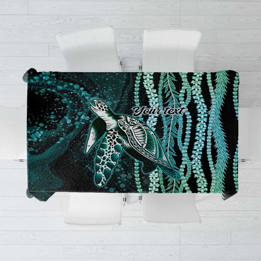 Hawaiian Honu Personalized Tablecloth Dark Cyan Maile Pikake Flower Lei Inspired LT9 Cyan - Polynesian Pride