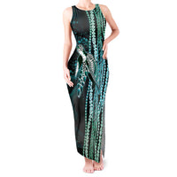 Hawaiian Honu Personalized Tank Maxi Dress Dark Cyan Maile Pikake Flower Lei Inspired LT9 Women Cyan - Polynesian Pride