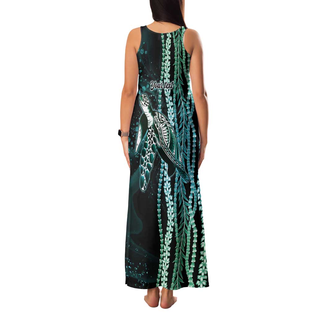 Hawaiian Honu Personalized Tank Maxi Dress Dark Cyan Maile Pikake Flower Lei Inspired LT9 - Polynesian Pride