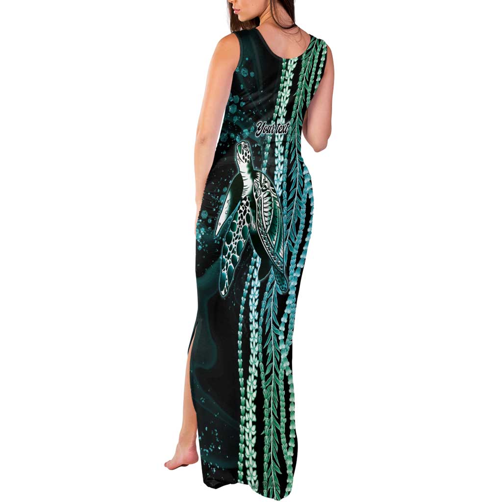 Hawaiian Honu Personalized Tank Maxi Dress Dark Cyan Maile Pikake Flower Lei Inspired LT9 - Polynesian Pride