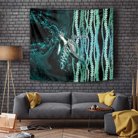 Hawaiian Honu Personalized Tapestry Dark Cyan Maile Pikake Flower Lei Inspired LT9 Cyan - Polynesian Pride