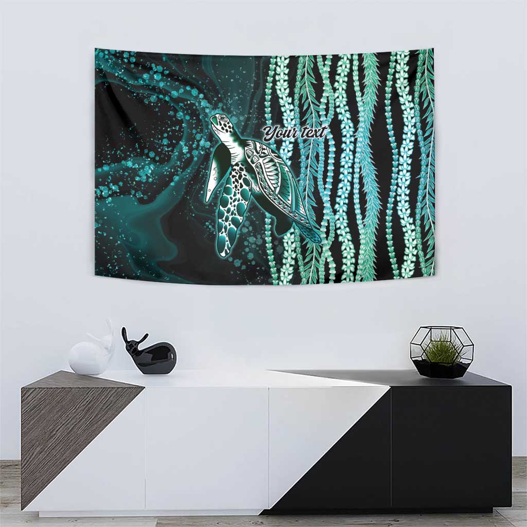 Hawaiian Honu Personalized Tapestry Dark Cyan Maile Pikake Flower Lei Inspired LT9 - Polynesian Pride