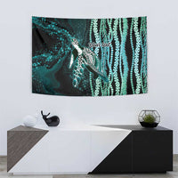Hawaiian Honu Personalized Tapestry Dark Cyan Maile Pikake Flower Lei Inspired LT9 - Polynesian Pride