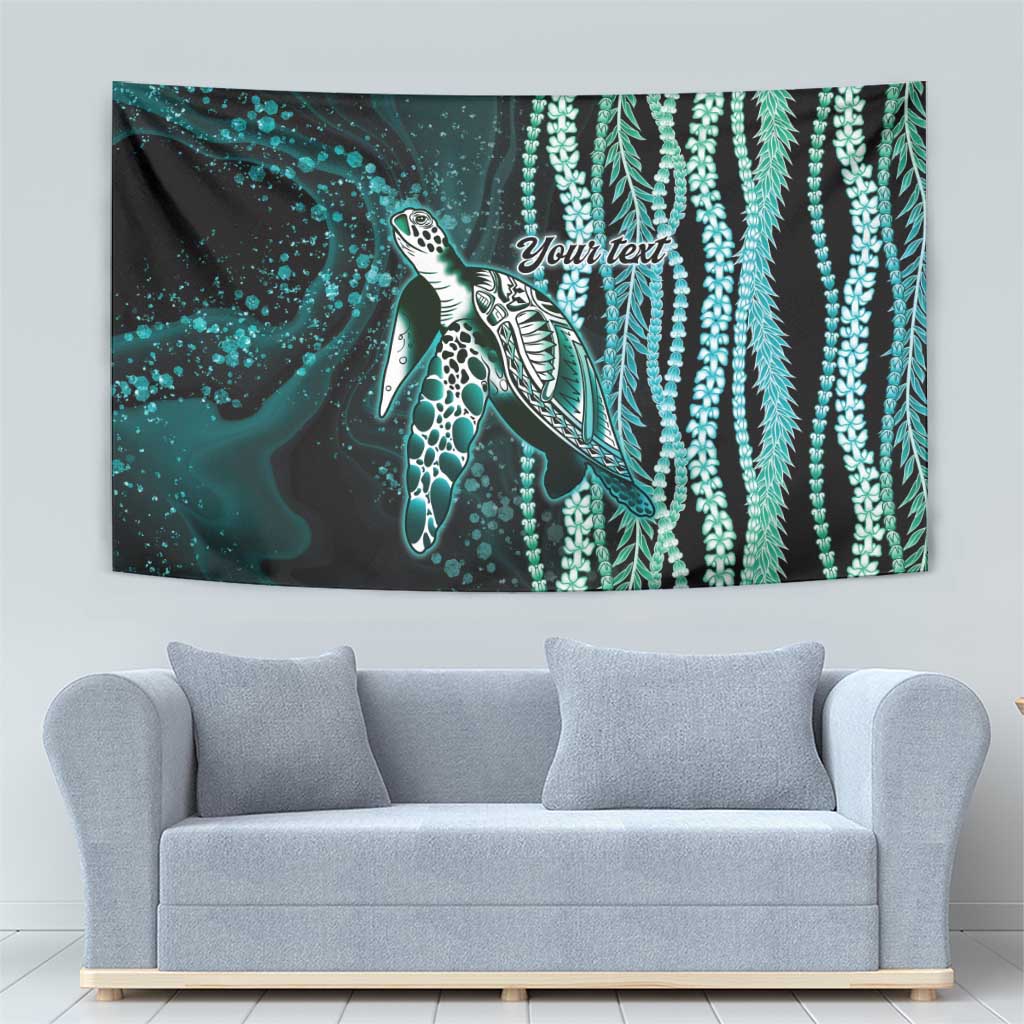 Hawaiian Honu Personalized Tapestry Dark Cyan Maile Pikake Flower Lei Inspired LT9 - Polynesian Pride