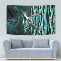 Hawaiian Honu Personalized Tapestry Dark Cyan Maile Pikake Flower Lei Inspired LT9 - Polynesian Pride