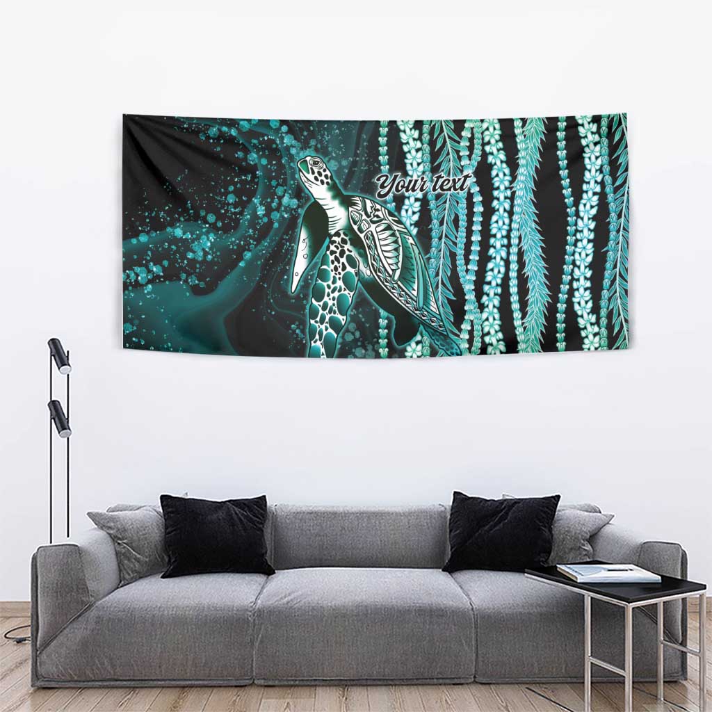 Hawaiian Honu Personalized Tapestry Dark Cyan Maile Pikake Flower Lei Inspired LT9 - Polynesian Pride