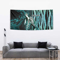 Hawaiian Honu Personalized Tapestry Dark Cyan Maile Pikake Flower Lei Inspired LT9 - Polynesian Pride