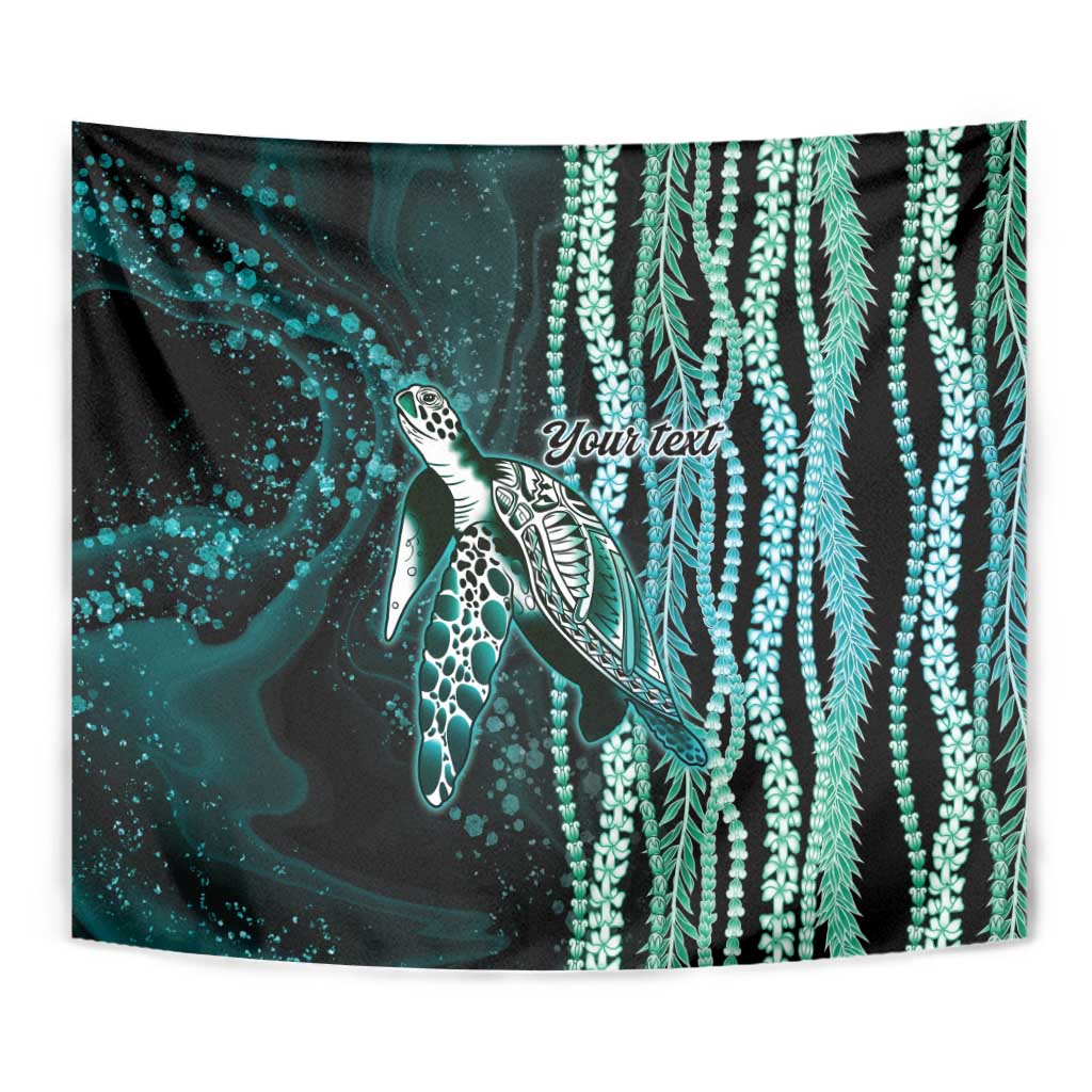 Hawaiian Honu Personalized Tapestry Dark Cyan Maile Pikake Flower Lei Inspired LT9 - Polynesian Pride