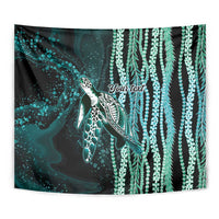 Hawaiian Honu Personalized Tapestry Dark Cyan Maile Pikake Flower Lei Inspired LT9 - Polynesian Pride