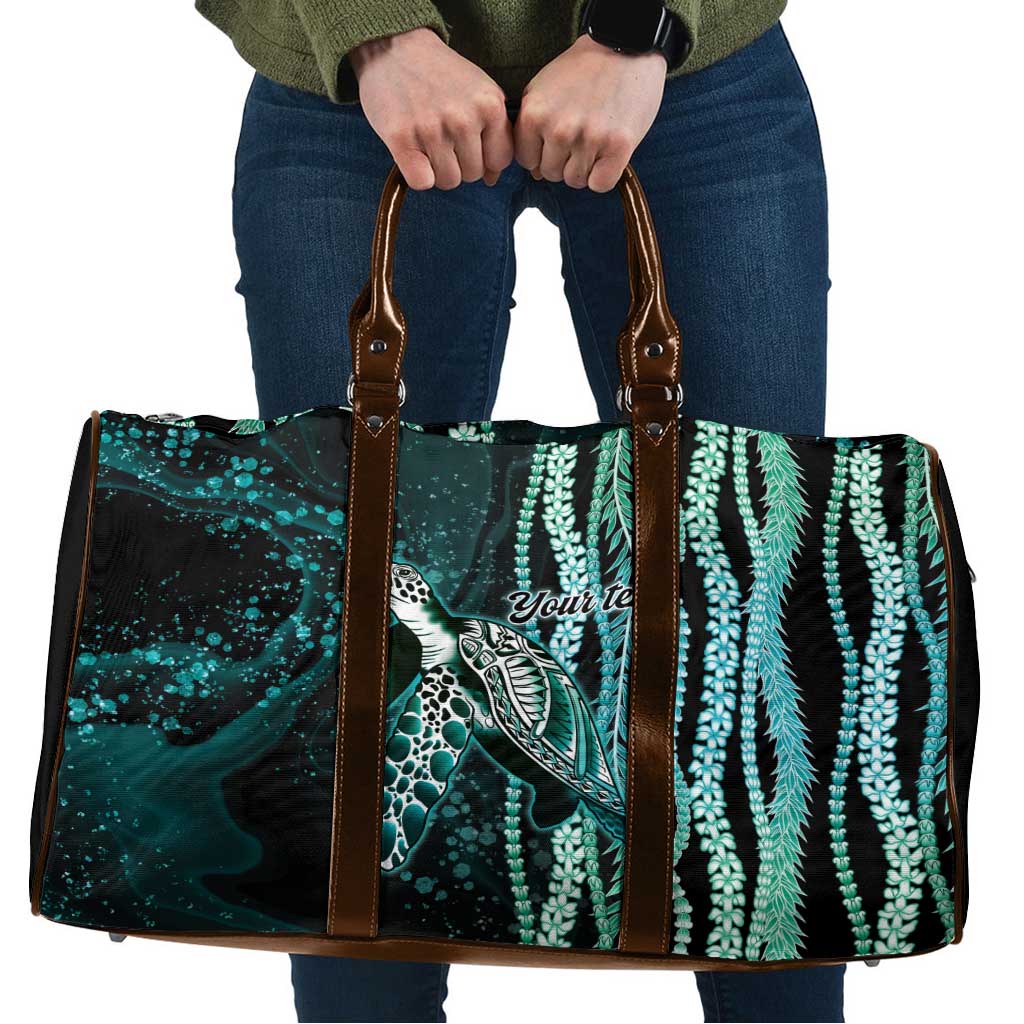 Hawaiian Honu Personalized Travel Bag Dark Cyan Maile Pikake Flower Lei Inspired LT9 Cyan - Polynesian Pride