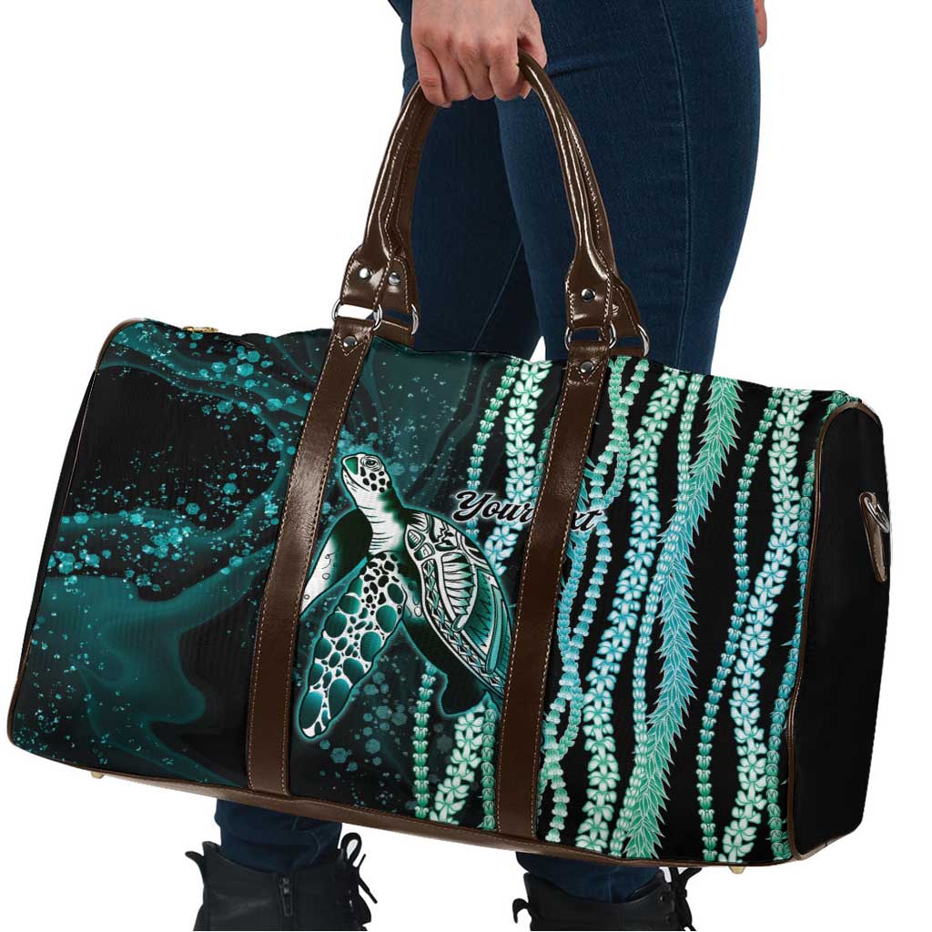 Hawaiian Honu Personalized Travel Bag Dark Cyan Maile Pikake Flower Lei Inspired LT9 - Polynesian Pride
