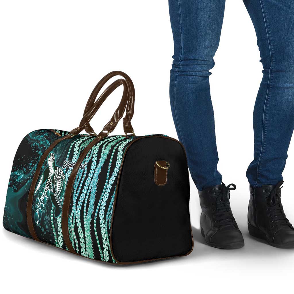 Hawaiian Honu Personalized Travel Bag Dark Cyan Maile Pikake Flower Lei Inspired LT9 - Polynesian Pride