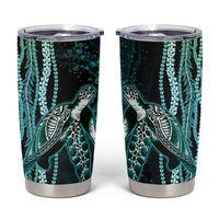 Hawaiian Honu Personalized Tumbler Cup Dark Cyan Maile Pikake Flower Lei Inspired LT9 Cyan - Polynesian Pride