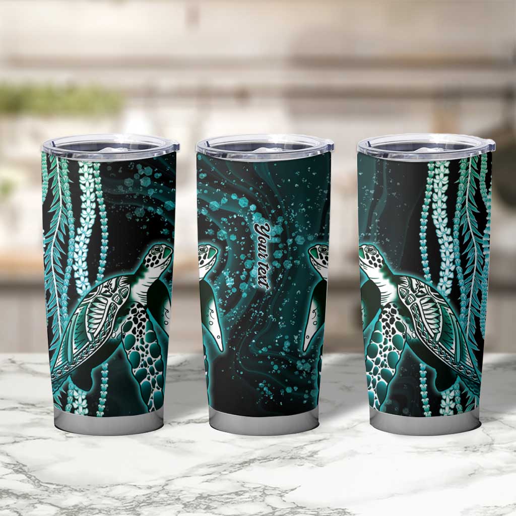 Hawaiian Honu Personalized Tumbler Cup Dark Cyan Maile Pikake Flower Lei Inspired LT9 - Polynesian Pride