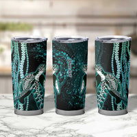 Hawaiian Honu Personalized Tumbler Cup Dark Cyan Maile Pikake Flower Lei Inspired LT9 - Polynesian Pride
