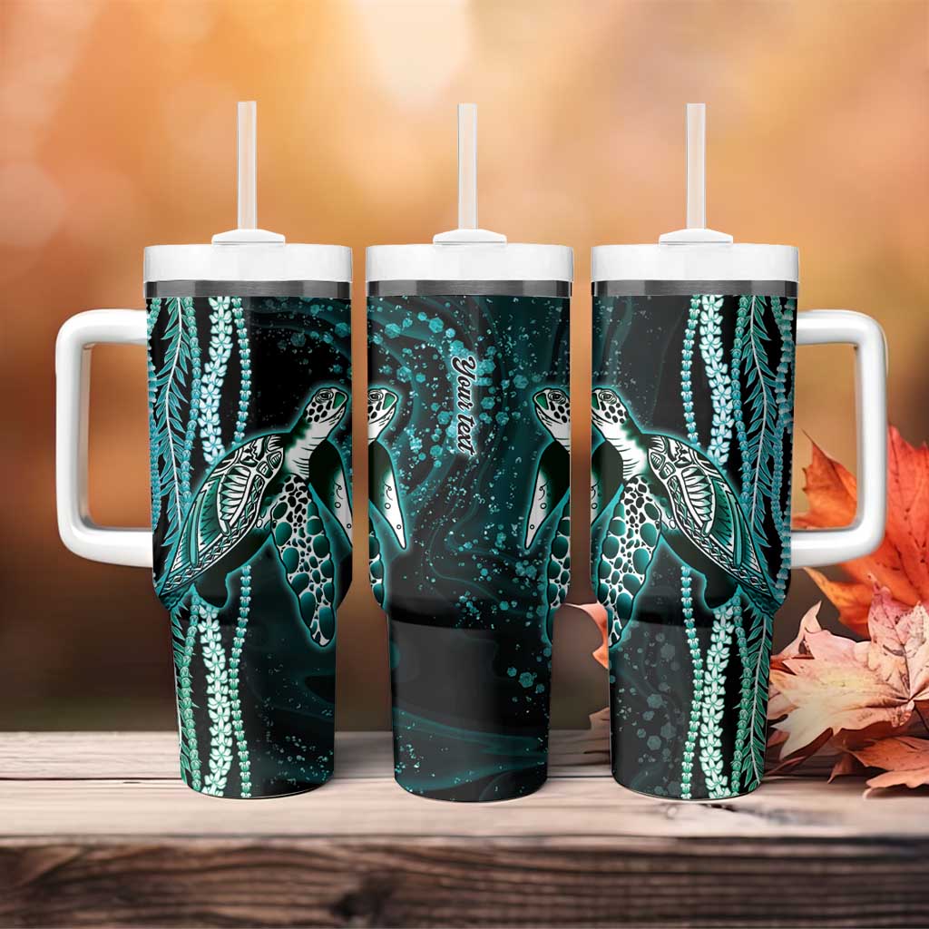 Hawaiian Honu Personalized Tumbler With Handle Dark Cyan Maile Pikake Flower Lei Inspired LT9 - Polynesian Pride