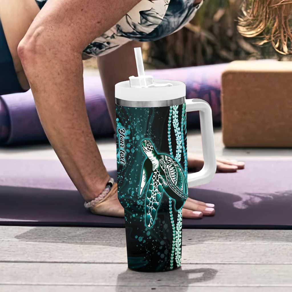 Hawaiian Honu Personalized Tumbler With Handle Dark Cyan Maile Pikake Flower Lei Inspired LT9 - Polynesian Pride