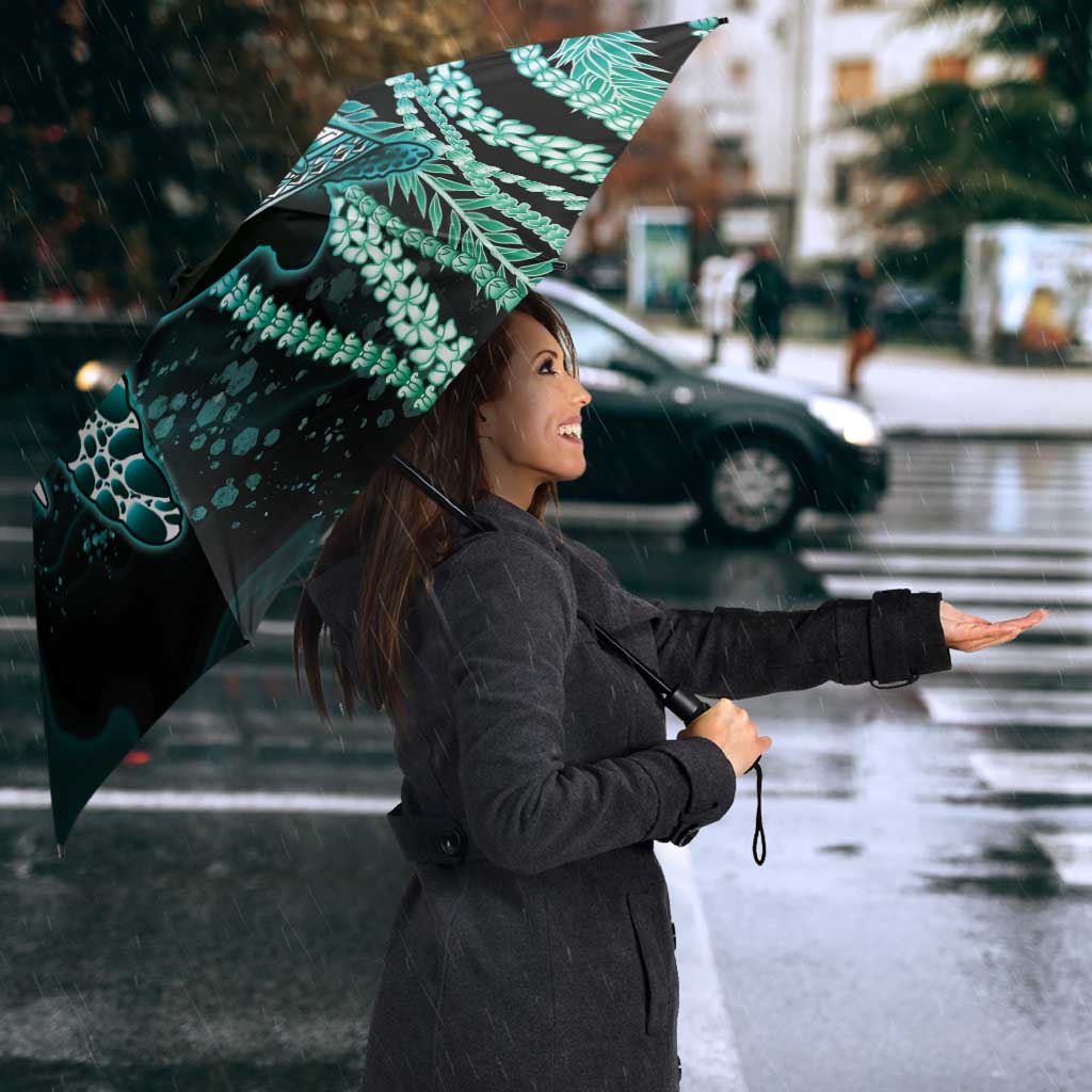 Hawaiian Honu Personalized Umbrella Dark Cyan Maile Pikake Flower Lei Inspired LT9 - Polynesian Pride