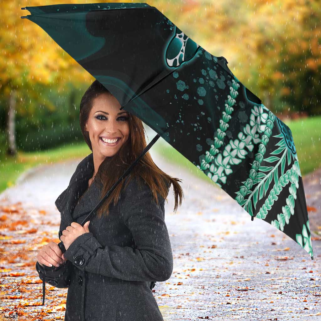 Hawaiian Honu Personalized Umbrella Dark Cyan Maile Pikake Flower Lei Inspired LT9 - Polynesian Pride