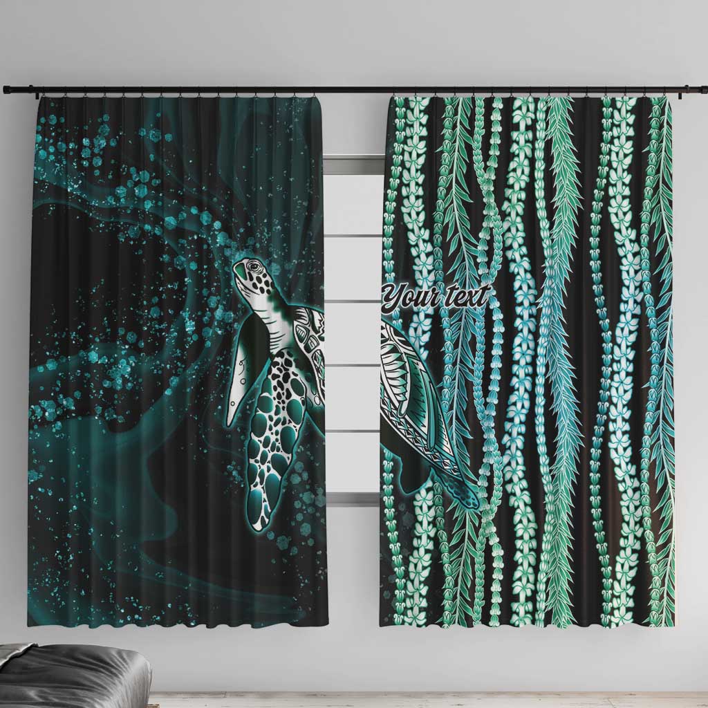 Hawaiian Honu Personalized Window Curtain Dark Cyan Maile Pikake Flower Lei Inspired LT9 With Hooks Cyan - Polynesian Pride