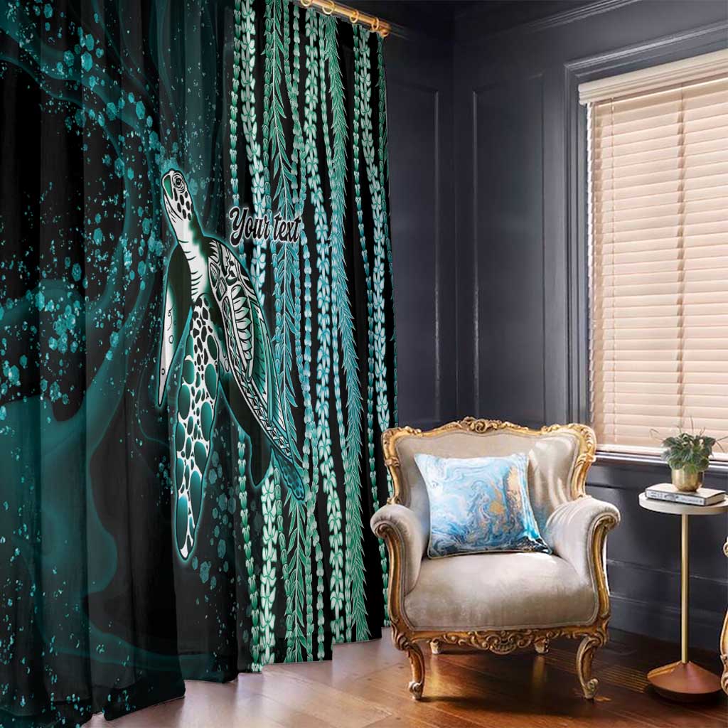 Hawaiian Honu Personalized Window Curtain Dark Cyan Maile Pikake Flower Lei Inspired LT9 - Polynesian Pride