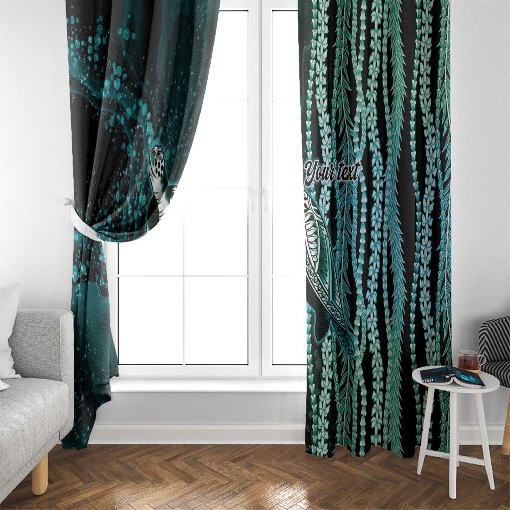 Hawaiian Honu Personalized Window Curtain Dark Cyan Maile Pikake Flower Lei Inspired LT9 - Polynesian Pride