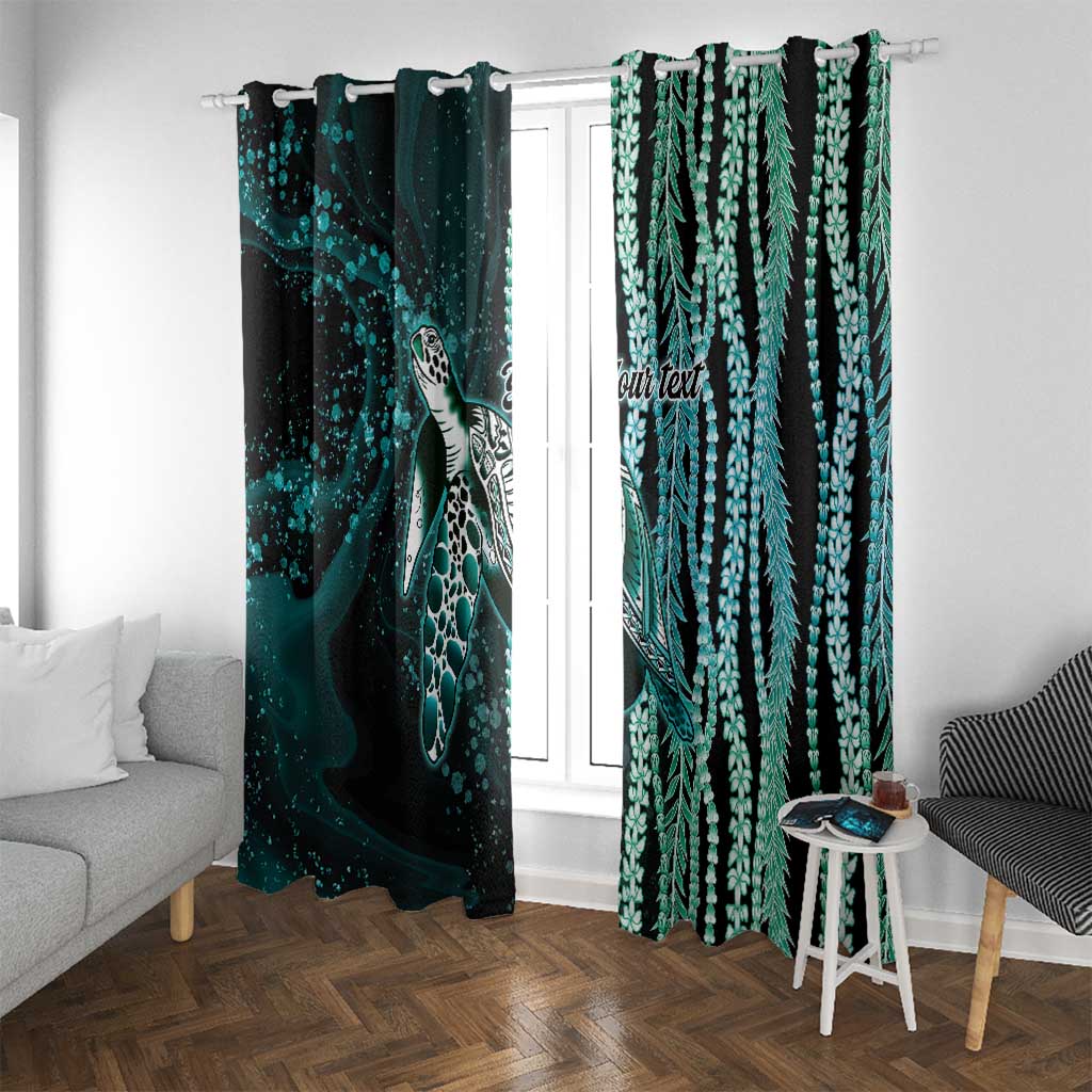 Hawaiian Honu Personalized Window Curtain Dark Cyan Maile Pikake Flower Lei Inspired LT9 With Grommets Cyan - Polynesian Pride