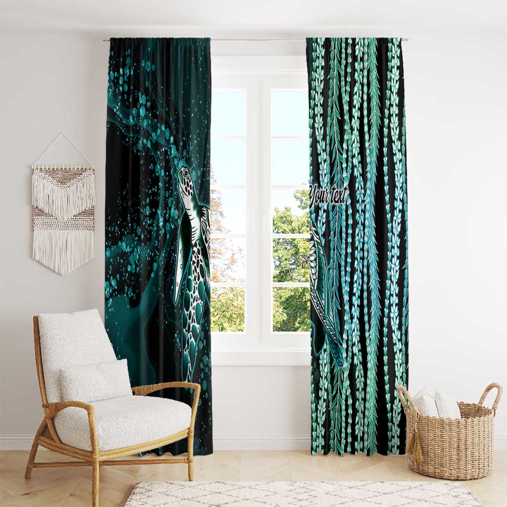 Hawaiian Honu Personalized Window Curtain Dark Cyan Maile Pikake Flower Lei Inspired LT9 - Polynesian Pride