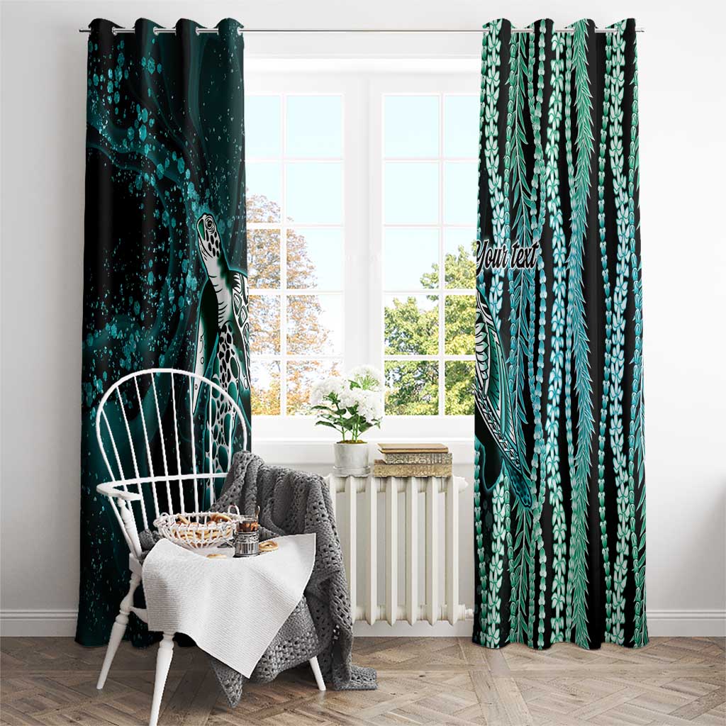 Hawaiian Honu Personalized Window Curtain Dark Cyan Maile Pikake Flower Lei Inspired LT9 - Polynesian Pride