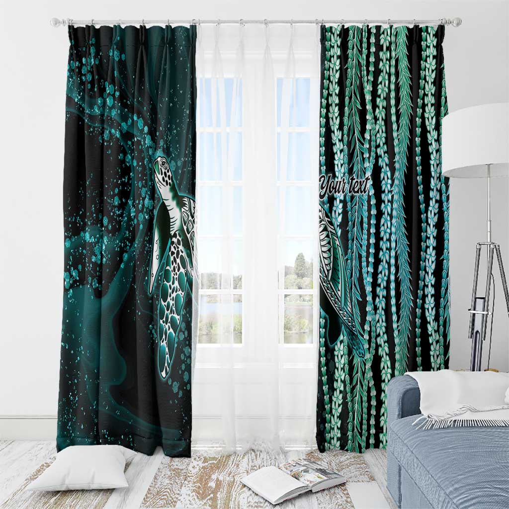 Hawaiian Honu Personalized Window Curtain Dark Cyan Maile Pikake Flower Lei Inspired LT9 - Polynesian Pride
