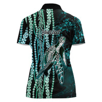 Hawaiian Honu Personalized Women Polo Shirt Dark Cyan Maile Pikake Flower Lei Inspired LT9 - Polynesian Pride