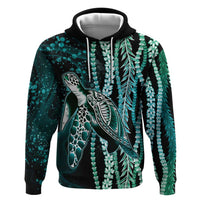 Hawaiian Honu Personalized Zip Hoodie Dark Cyan Maile Pikake Flower Lei Inspired LT9 Pullover Hoodie Cyan - Polynesian Pride
