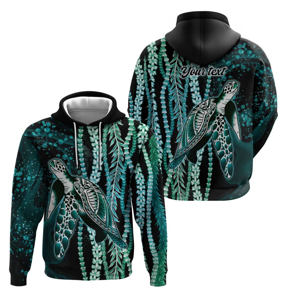 Hawaiian Honu Personalized Zip Hoodie Dark Cyan Maile Pikake Flower Lei Inspired LT9 - Polynesian Pride