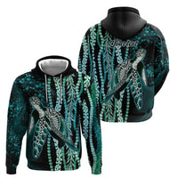 Hawaiian Honu Personalized Zip Hoodie Dark Cyan Maile Pikake Flower Lei Inspired LT9 - Polynesian Pride
