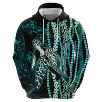 Hawaiian Honu Personalized Zip Hoodie Dark Cyan Maile Pikake Flower Lei Inspired LT9 - Polynesian Pride