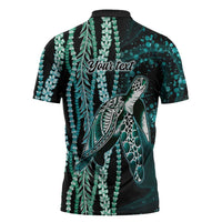 Hawaiian Honu Personalized Zipper Polo Shirt Dark Cyan Maile Pikake Flower Lei Inspired LT9 - Polynesian Pride