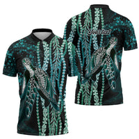 Hawaiian Honu Personalized Zipper Polo Shirt Dark Cyan Maile Pikake Flower Lei Inspired LT9 - Polynesian Pride