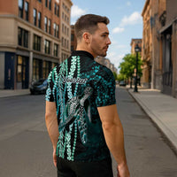 Hawaiian Honu Personalized Zipper Polo Shirt Dark Cyan Maile Pikake Flower Lei Inspired LT9 - Polynesian Pride
