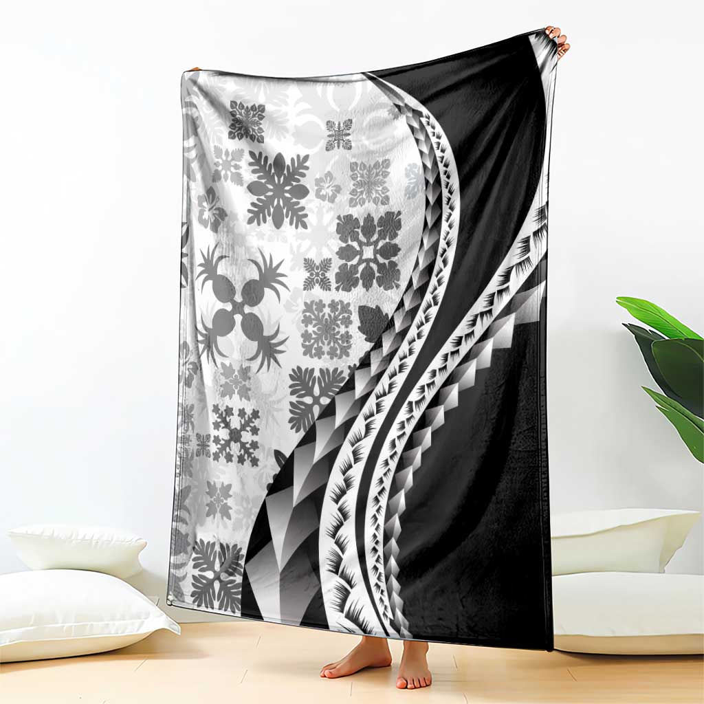 Black Hawaiian Quilt Pattern Blanket Mixed Polynesian Tribal Arty